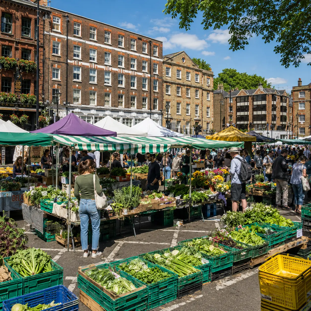 A stallholder at Marylebone Farmers Market on Cramer Street