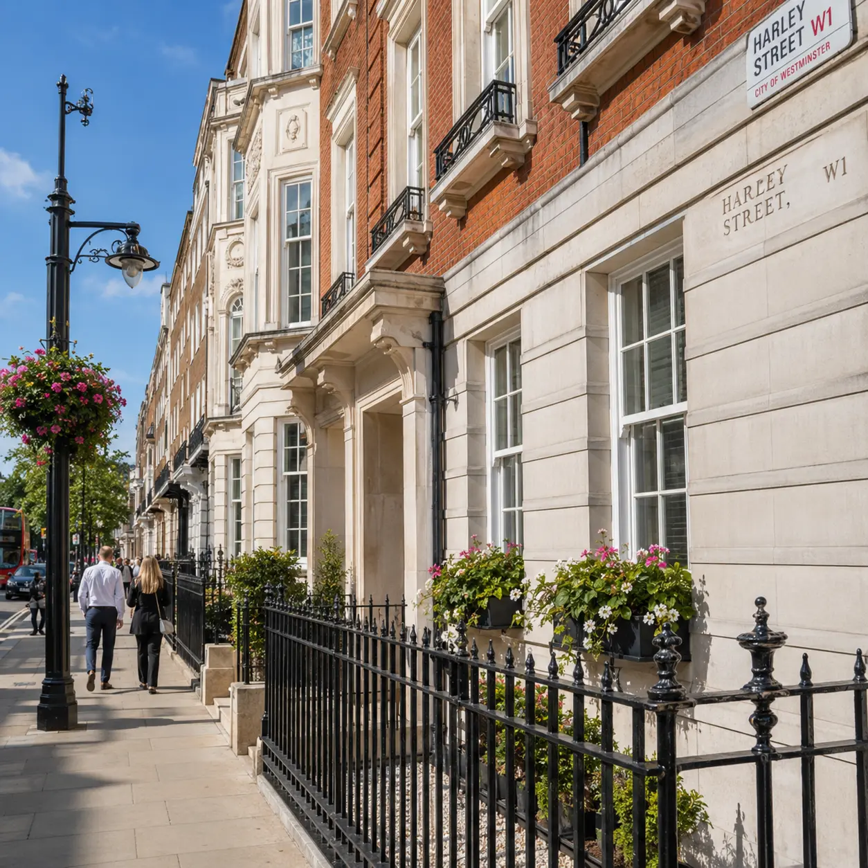 Brass nameplates beside a Harley Street doorway