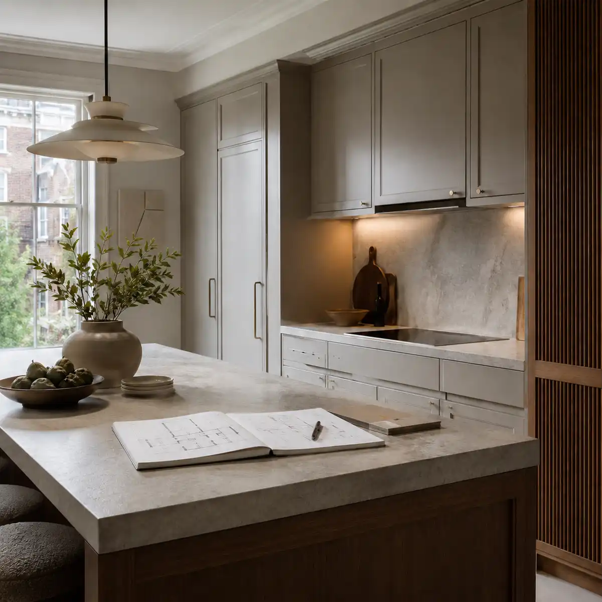A bespoke kitchen design project in North London showing period features retained by a trusted kitchen design companies London specialist