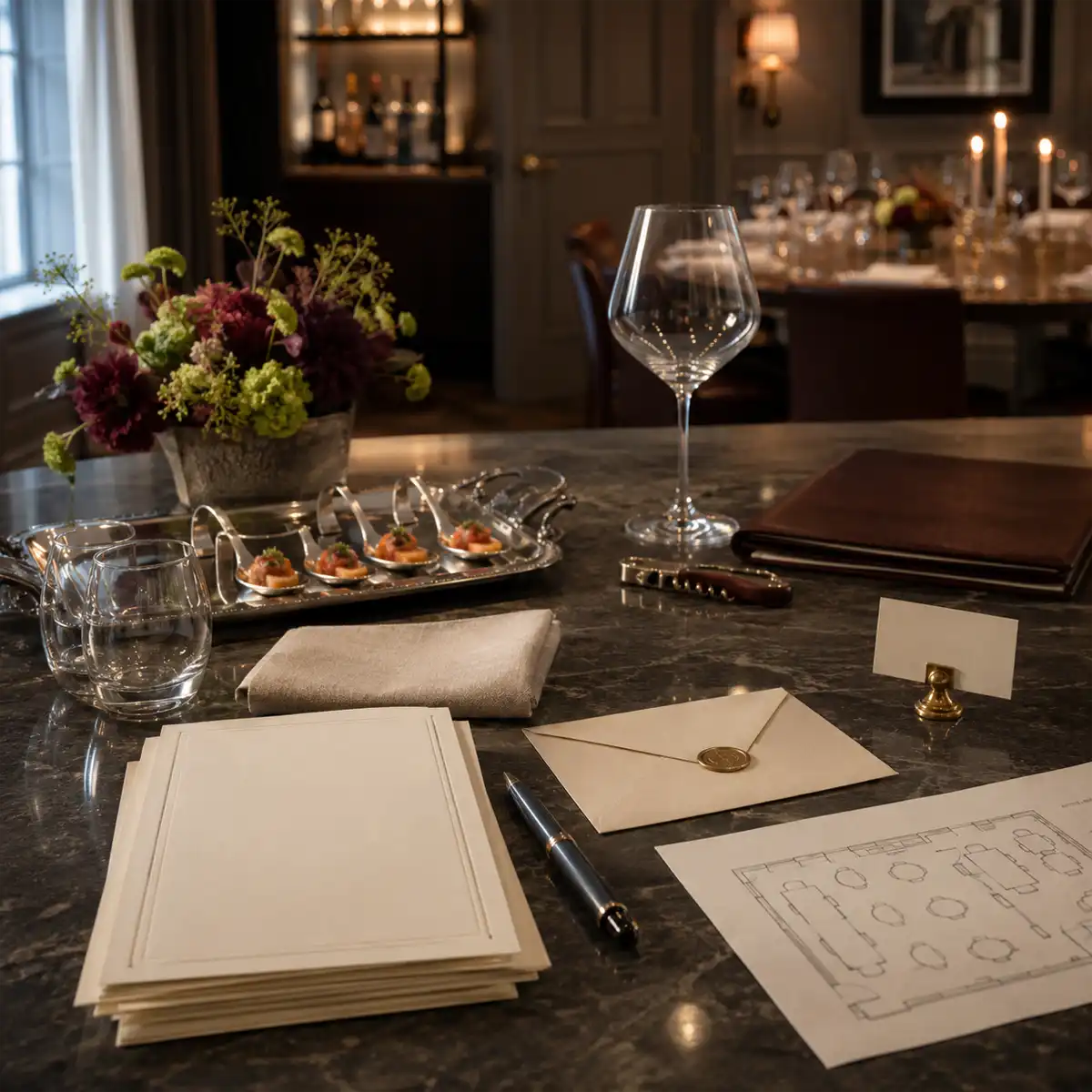 A Marylebone private dining room event in careful preparation, showing the planning detail that defines the finest private dining rooms Marylebone provides