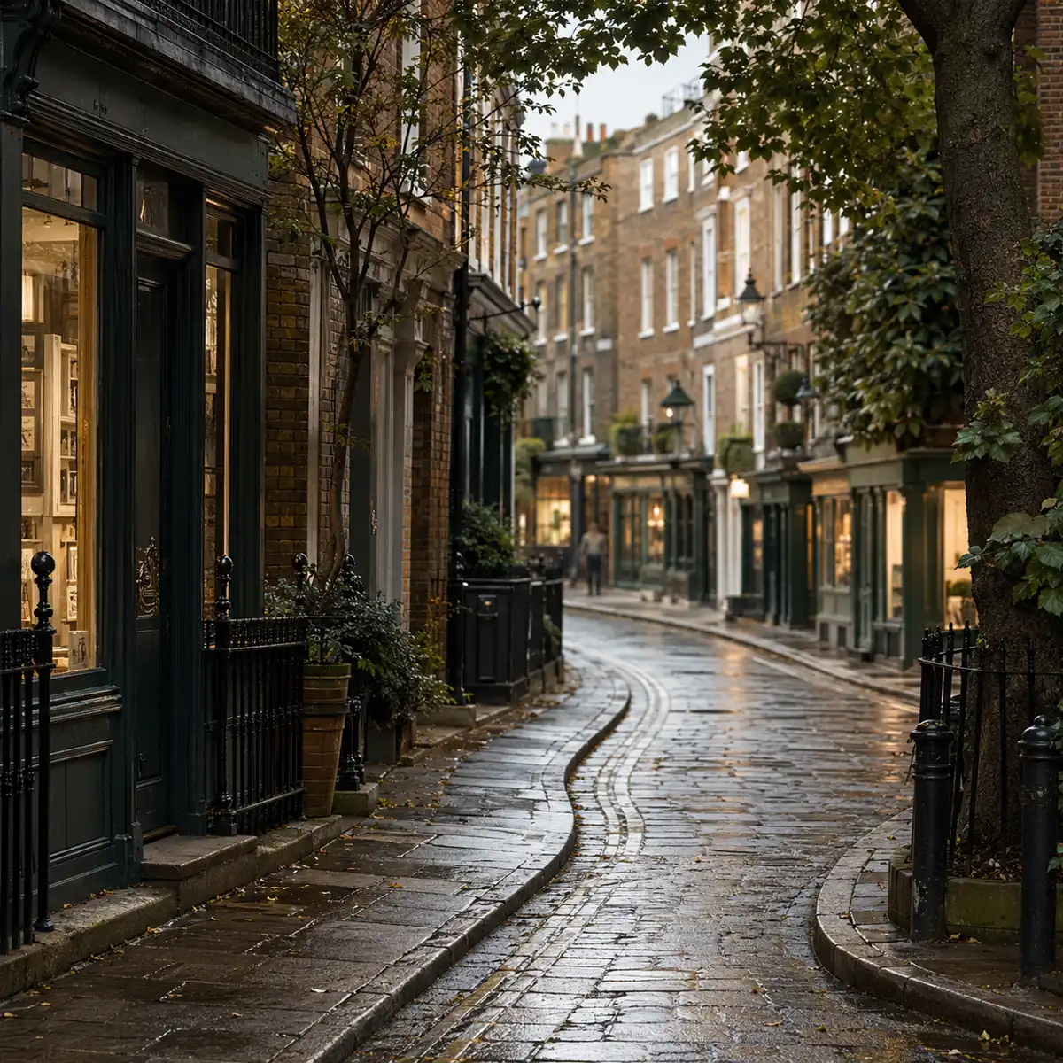 Marylebone beyond the high street — quiet green square with mature trees and Georgian terraces, typical of the hidden garden spaces near Marylebone High Street